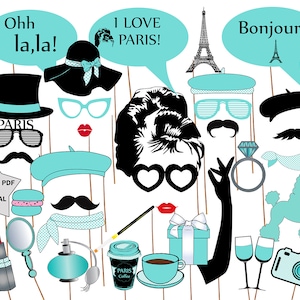 Breakfast at Tiffany&#39;s Photo Booth Props: &quot;PARIS PARTY PROPS&quot; Printable photo props,Audrey Hepburn,Bridal Shower props,Bachelorette Party