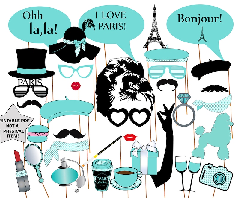 Breakfast at Tiffany's Photo Booth Props: paris PARTY Props Printable ...