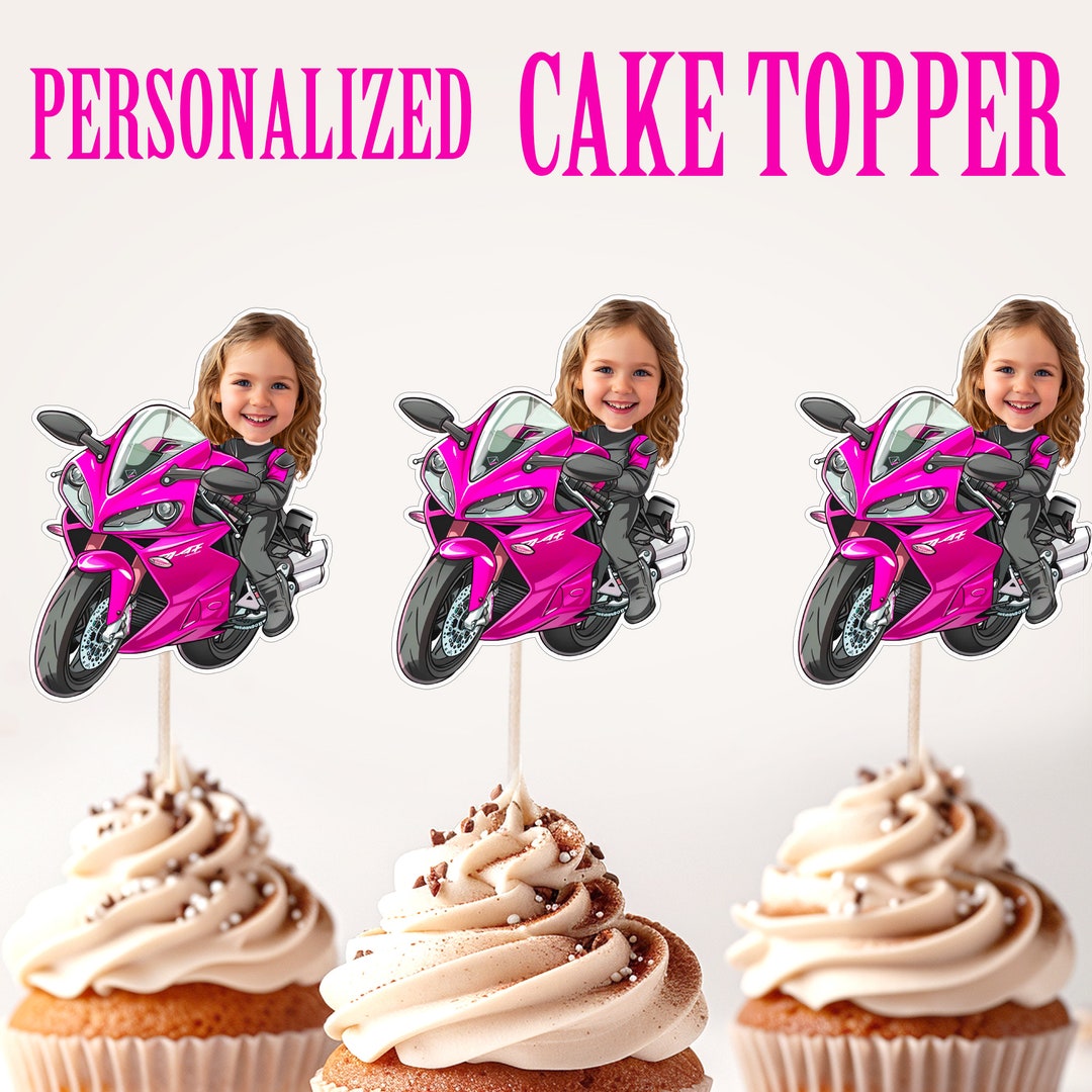 Motorcycle Cupcake Topper, Personalized Motorbike Rider Face Cupcake ...