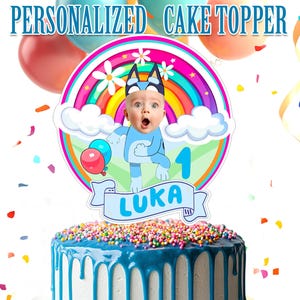 Adorno para tarta de cumpleaños de Bluey, adorno para tarta de Bluey personalizado, adorno para tarta de Bluey personalizado para imprimir, decoración de cumpleaños de piloto, adorno para tarta de fiesta de Bluey
