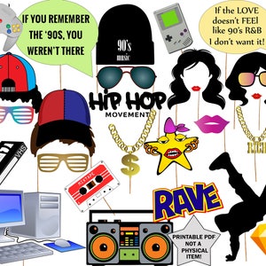 90s Photo Booth Props: "90S PARTY PROPS" 90s Themed Photobooth,Nineties era PhotoBooth Props,Printable 90s party,Grunge Rave Hip Hop Party