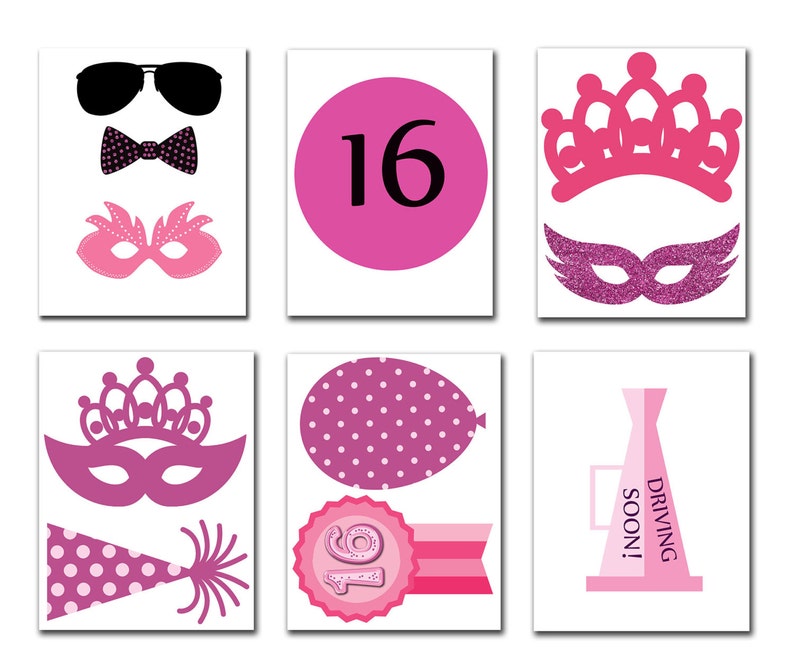 Sweet 16 Photo Booth Props: SWEET 16 PHOTOBOOTH Sweet sixteen props Printable sweet 16 Birthday party props 16th birthday sweet 16 party image 3