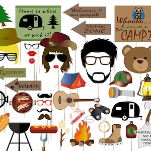 Camping Party Photo Booth Props: &quot;PRINTABLE CAMPING PROPS&quot; Camper Photo Booth,Scout Photo Props,Camping Photobooth,outdoor photo props