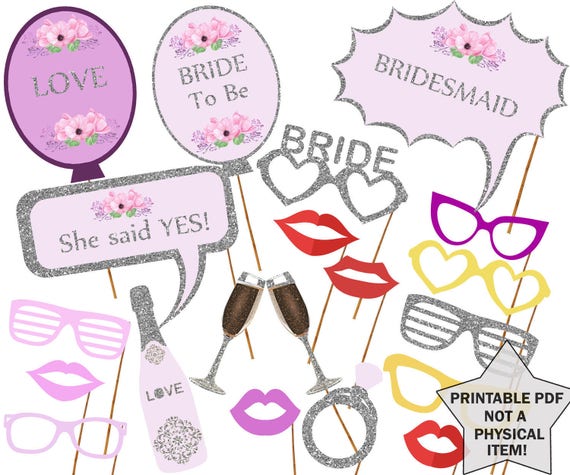 Printable Bridal Shower Photo Booth Props Bride Photobooth | Etsy