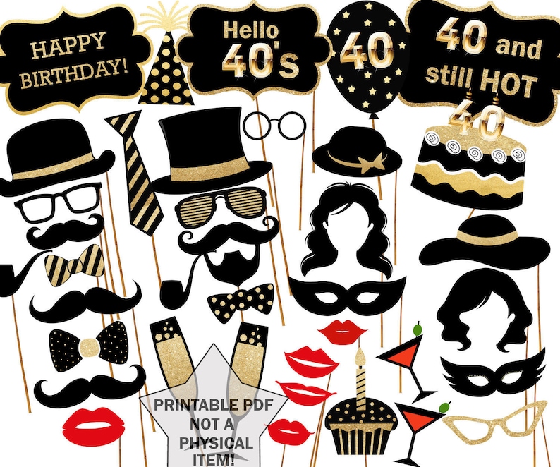 40th Birthday Photo Booth Props: printable PARTY Props Party Supplies ...