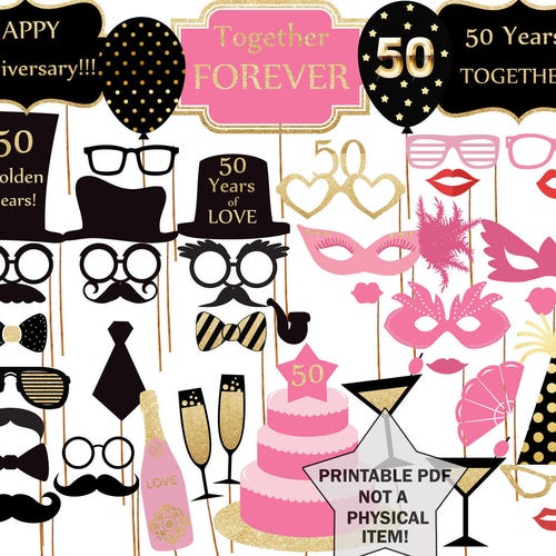 Wedding Printable Photo Booth Props Gold Black and White - Etsy