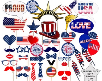 Printable 4th of July Photo Booth Props: "INDEPENDENCE DAY PROPS" 4th of July party, July 4th Photobooth,Patriotic props,American photobooth