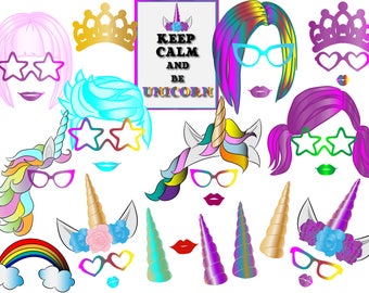 Unicorn photo booth props: "UNICORN PARTY PROPS" Unicorn birthday,Rainbow unicorn prop,Printable Photobooth,Pony photo props,Unicorn Mask