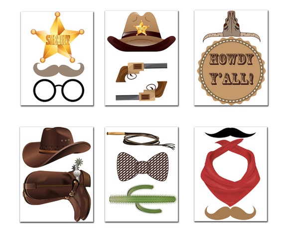 Kit Accessoires Photomaton Cowboy - Décoration Fête Western - Cadre Photo 70x50 Cm - Bâtons En Bois - 4