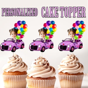 Pink Car Cupcake Topper, Personalized Pink Car Driver Face Cupcake Topper Printable Custom Photo Car Cupcake Topper, Birthday Decor