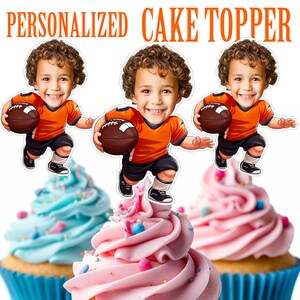 Football Cupcake Topper Personalized Football Face Cupcake Topper Printable Custom Photo Football Cupcake Topper Birthday Decor Sport Topper