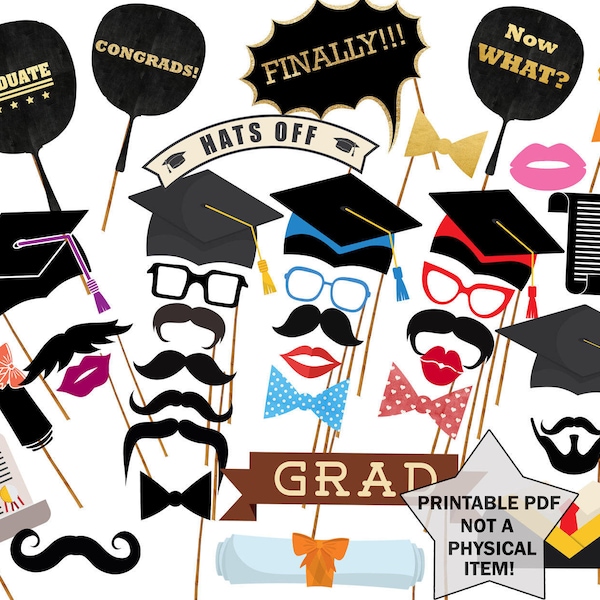 Graduation Photo Props: "PRINTABLE PHOTO PROPS" Graduation Photo Booth Graduation Photobooth Props Party Props graduation party