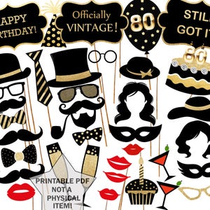 80th Birthday Photo Booth Props: printable PARTY Props Party Supplies ...
