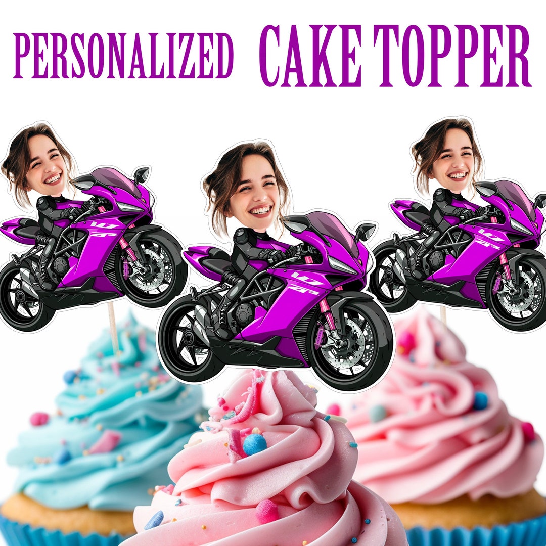 Motorcycle Cupcake Topper, Personalized Motorbike Rider Face Cupcake ...
