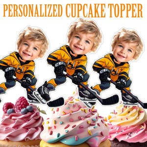 Hockey Cupcake Topper, Personalized Hockey Face Cupcake Topper Printable Custom Photo Hockey Cupcake Topper, Birthday Decor Sports Topper