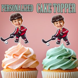 Hockey Cupcake Topper, Personalized Hockey Face Cupcake Topper Printable Custom Photo Hockey Cupcake Topper, Birthday Decor Sports Topper