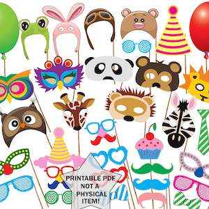 Afdrukbare dieren photobooth rekwisieten: &quot;DIER MASKER rekwisieten&quot; Animal Birthday Party Photobooth Props Rekwisieten voor kinderfeestjes Verjaardagsfeestje rekwisieten