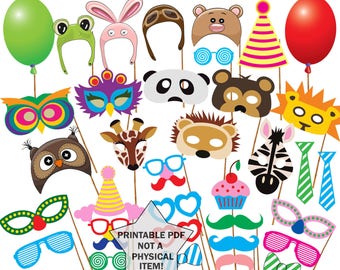 Afdrukbare dierenmaskers Photo Booth Props: verjaardagsfeestje (digitale download)