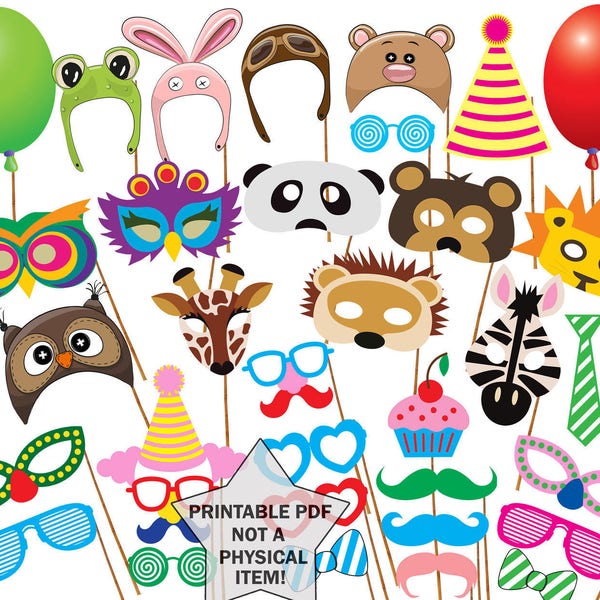 Printable Animals photo booth props: "ANIMAL MASK PROPS" Animal Birthday Party Photobooth Props Kids party props Birthday party props