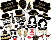 Black and Gold Birthday Photo Booth Props (Printable PDF)