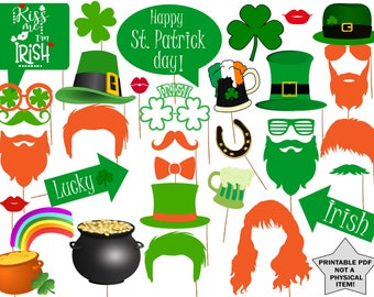 St. Patrick's Day Photo Booth Props: "IRISH PHOTO PROPS" Irish Party props,Printable St. Patrick's Day,Kiss Me I'm Irish,Photobooth Props