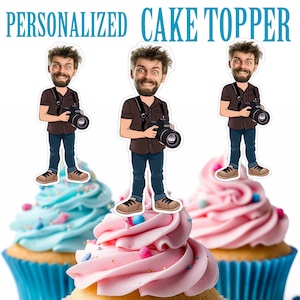 Photographer Cupcake Topper, Personalized Cameraman Face Cupcake Topper, Printable Custom Shutterbug Cupcake Topper, Birthday Decor