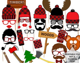 Lumberjack Photo Booth Props: "PARTY PHOTO BOOTH" Lumberjack props Party supplies Printable pdf Lumberjack printable lumberjack party