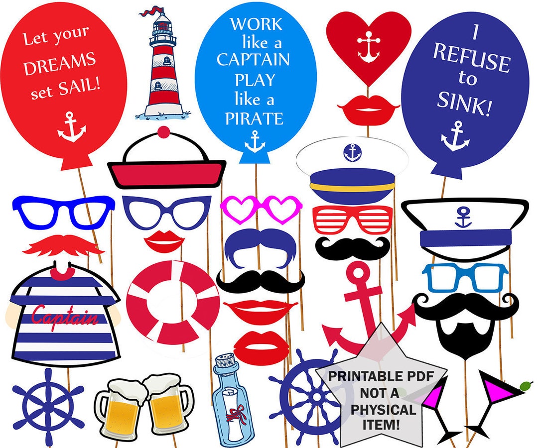 Nautical Party Photo Booth Props printable PARTY Props Sailor Party Photo Booth Prop Navy Party Printable Nautical Bachelorette Hen Party Etsy UK