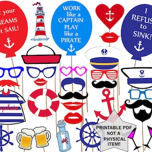 Nautical Party Photo booth Props: &quot;PRINTABLE PARTY PROPS&quot; Sailor Party Photo Booth Prop Navy Party Printable Nautical Bachelorette Hen Party