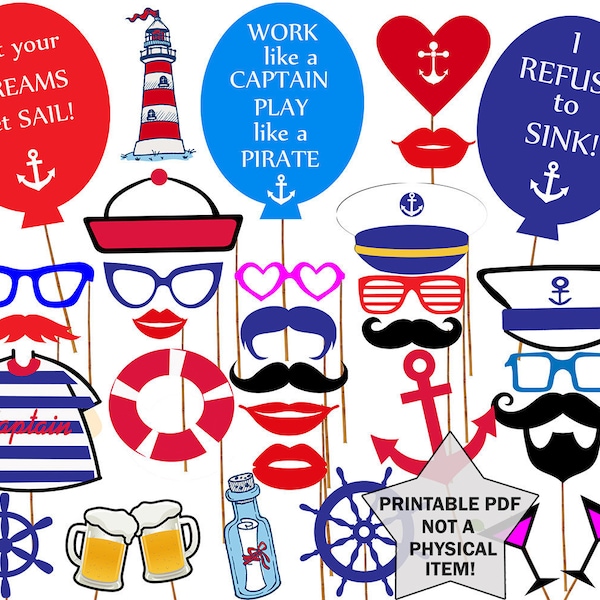 Nautical Party Photo booth Props: "PRINTABLE PARTY PROPS" Sailor Party Photo Booth Prop Navy Party Printable Nautical Bachelorette Hen Party
