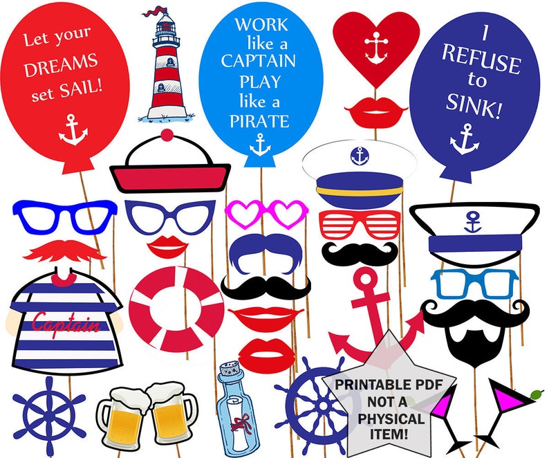 Nautical Party Photo booth Props: PRINTABLE PARTY PROPS Sailor Party Photo Booth Prop Navy Party Printable Nautical Bachelorette Hen Party image 1