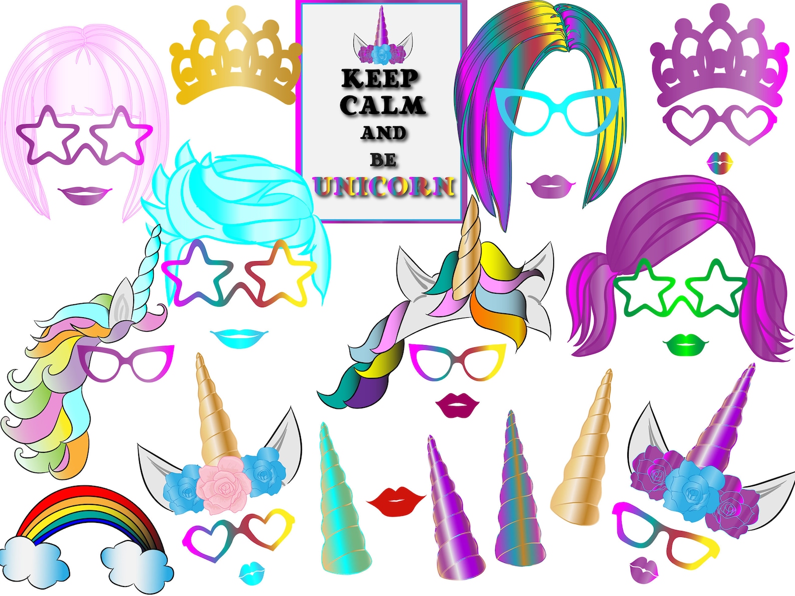Printable Unicorn Photo Booth Props Page Two Printable Unicorn Photo Booth Props Page Two
