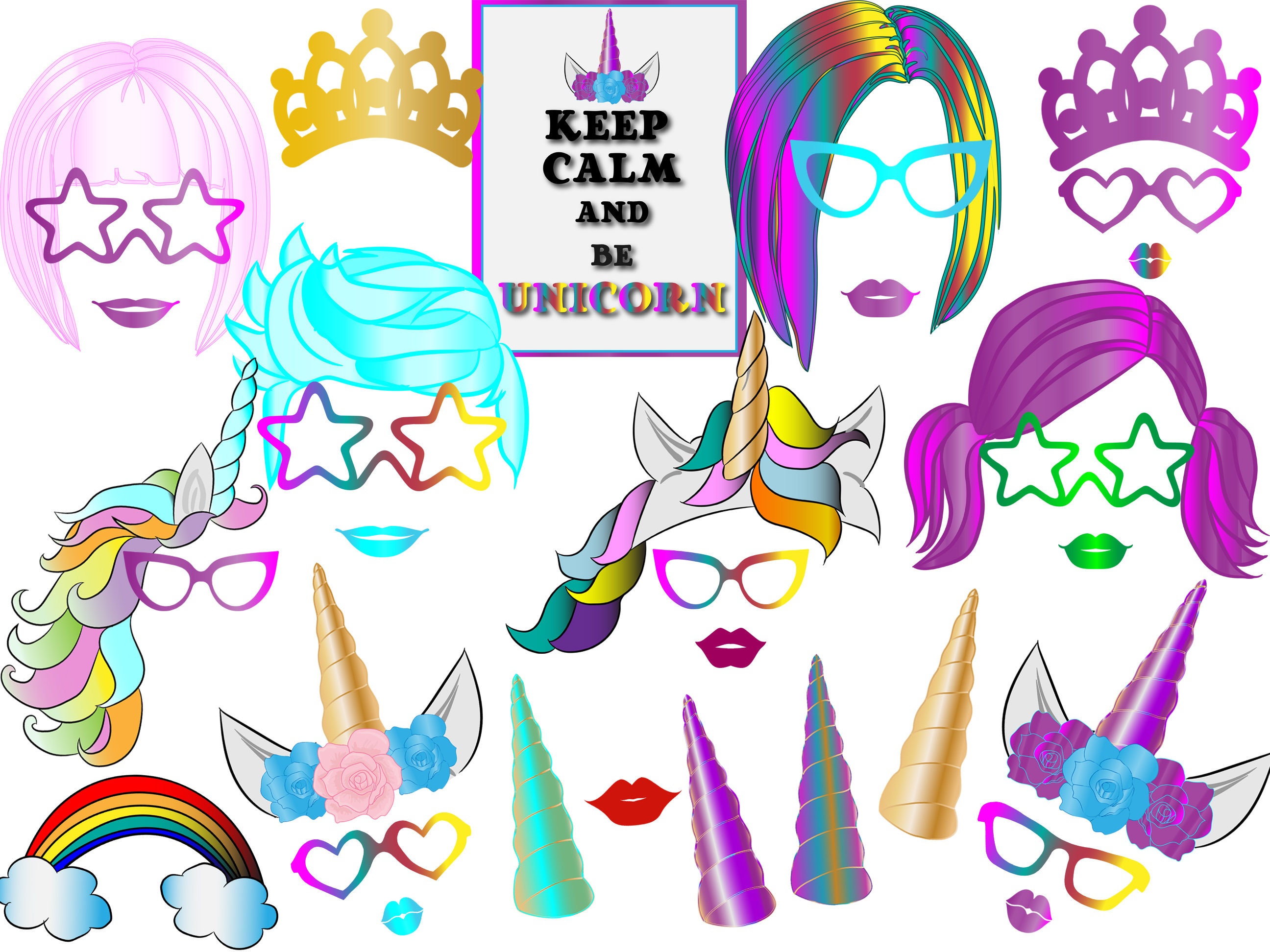 Unicorn Photo Booth Props: unicorn PARTY Props Unicorn Birthday,rainbow ...
