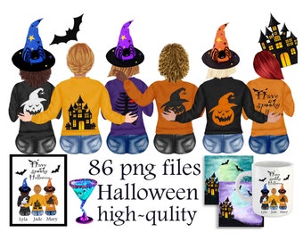 Halloween Clipart, Halloween Girls, Halloween Clip Art, Spooky Clipart, BFF Haloween,  Halloween Decor, Halloween png, Halloween Mug Design