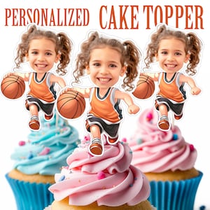 Basketball Cupcake Topper, Personalized Basketball Player Face Cupcake Topper Printable Custom Photo Basketball Cake Topper Birthday Decor