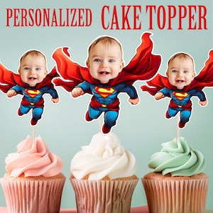 Topper cupcake supereroe, Topper cupcake supereroe personalizzato, Topper cupcake supereroe con foto personalizzate stampabili, Decorazione compleanno