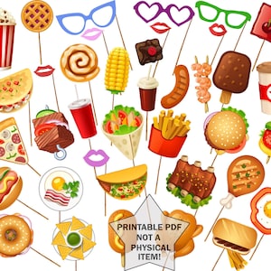 Printable food photo booth props: &quot;PARTY PHOTO PROPS&quot; Food Photobooth Corndog Prop Hot Dog Prop Sweets prop Birthday Party Props