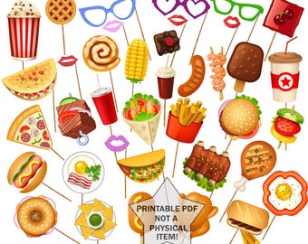 Printable food photo booth props: "PARTY PHOTO PROPS" Food Photobooth Corndog Prop Hot Dog Prop Sweets prop Birthday Party Props