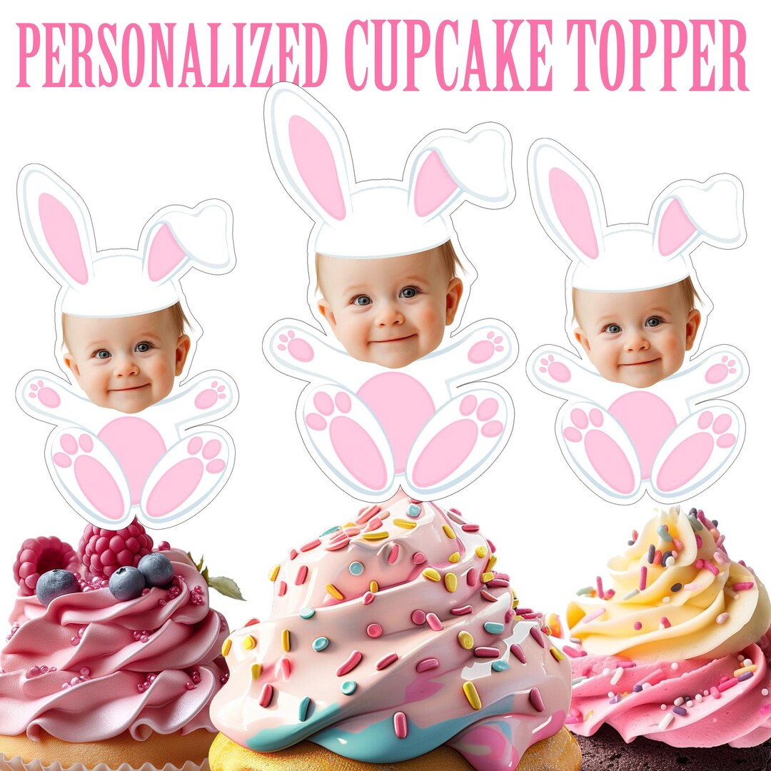 Rabbit Topper Personalized Rabbit Photo Cupcake Topper: Birthday Party Decor (digital ...
