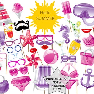 Printable Summer Party Photo Booth Props: &quot;BEACH PARTY PROPS&quot; Pool Party Props Photobooth Props Printable Summer photo props Tropical Props