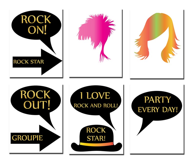 Rock Party Photo Booth Props: rock STAR Party Rock Party Props,music ...