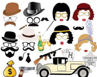 Gatsby Photo Booth Props: 1920s Party Decorations (Digital Download)