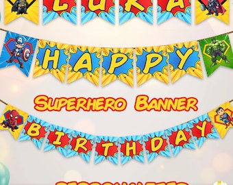 Banner de cumpleaños de superhéroe personalizado: Decoración imprimible para fiestas (archivo digital)