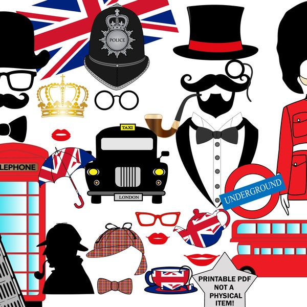 British Photo booth Party: "LONDON PHOTO BOOTH" London Theme party,England Photo prop,England photobooth,travel photo booth,Printable Pdf