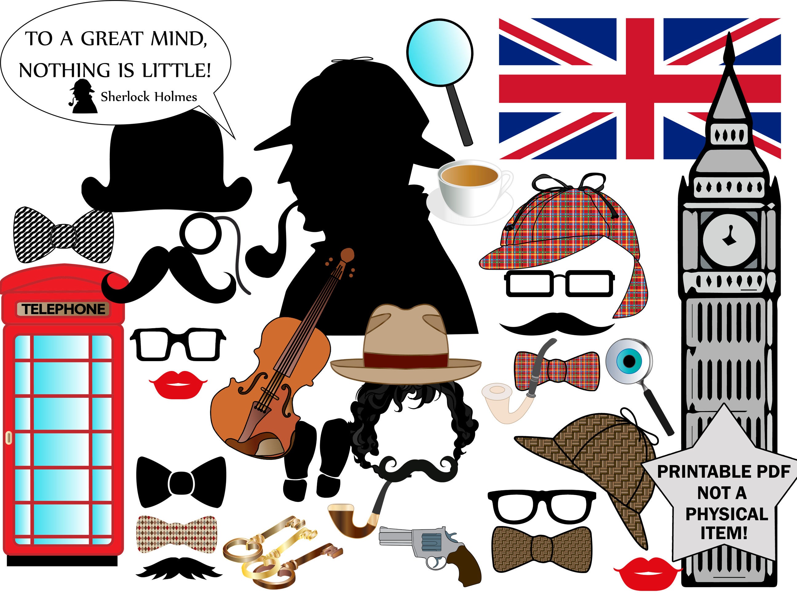 Sherlock Holmes Photo Booth Props: detectives PHOTO Booth Clue Birthday ...