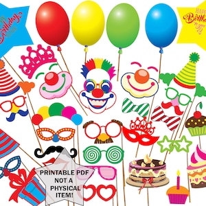 Geburtstags Photobooth Requisiten: &quot;DRUCKBARE PROPS&quot; Kinder Party Requisiten Party Kindergeburtstag Requisiten Kinder Party Printable Kinder Requisiten