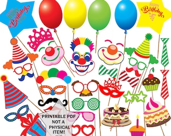 Birthday party photo booth props: "PRINTABLE PROPS" Kids party props Party Printable children party props Birthday photo booth kids props