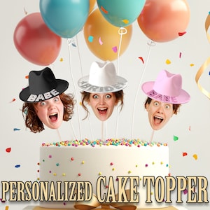Party Hat Head Photo Cupcake Toppers, Personalized Party Hat Cupcake Topper, Printable Custom Photo Cupcake Topper, Birthday Decor