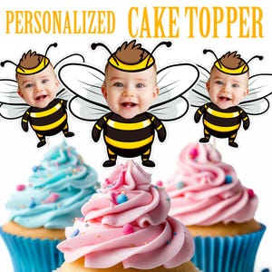 Bee Cupcake Topper, Personalized Worker Bee Cupcake Topper, Printable Custom Photo Bee Cupcake Topper, Birthday Decor, Animal Toppers