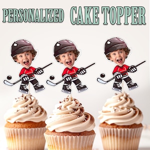 Hockey Cupcake Topper, Personalized Hockey Face Cupcake Topper Printable Custom Photo Hockey Cupcake Topper, Birthday Decor Sports Topper